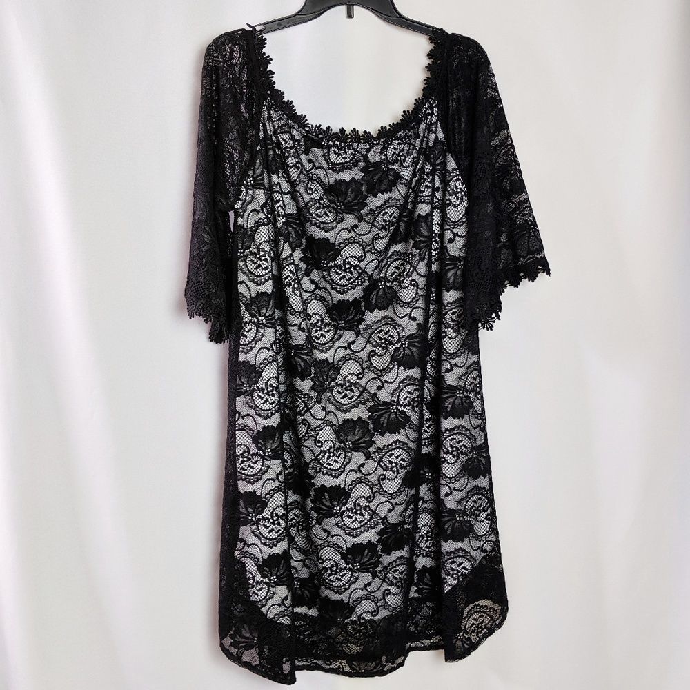Miholl Black Sheer Lace Off The Shoulder Dress XXL